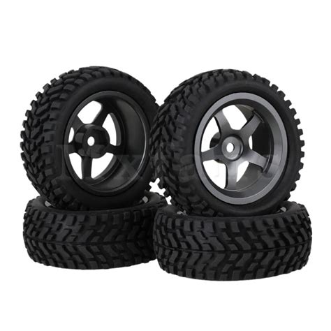 Mxfans 4 X RC1 10 On Road Car Rubber Beard Tyre With Silver Gray Alloy