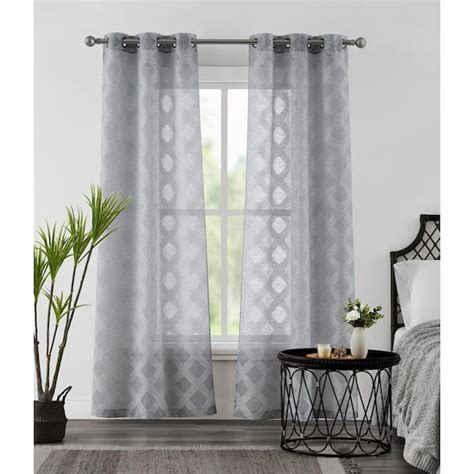 Dainty Home Diamonds Linen Look Trellis Diamond Design Sheer Curtain