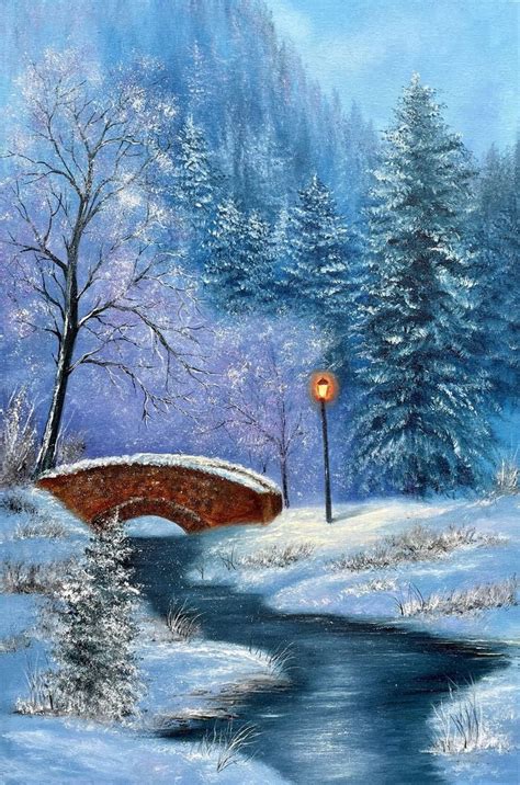 Beautiful Evening Winters Landscape Moutains And Dreams 2023 Oil