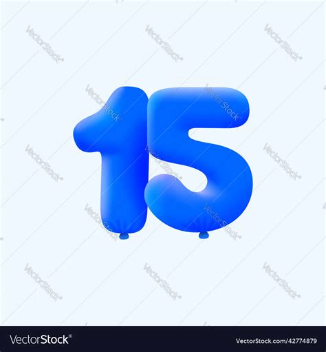 Blue 3d number 15 balloon realistic helium Vector Image