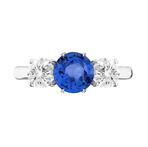 Round Sapphire And Diamond Three Stone Ring Waldemar Jewellers