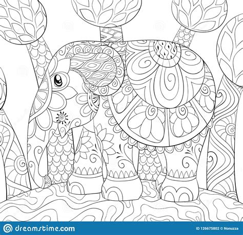 Adult Coloring Bookpage A Cute Elephant Illustration For Relaxing Stock Vector Illustration