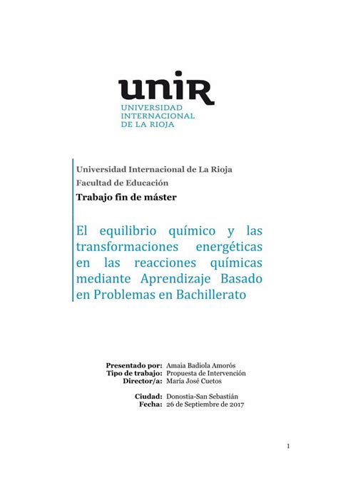 Pdf El Equilibrio Qu Mico Y Las Transformaciones Energ Ticas