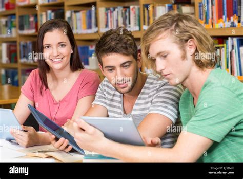 college students  digital tablets  library stock photo alamy