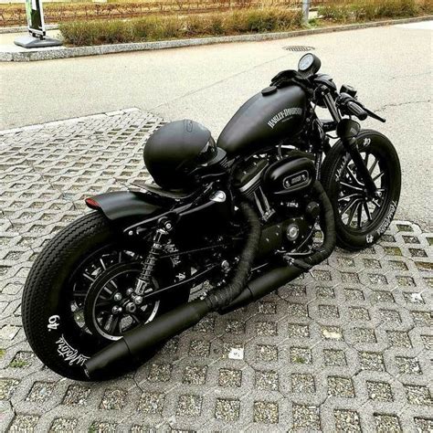 Black Bobber Motorcycle Parked on the Street