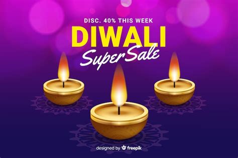 Venta De Diwali Realista Y Velas Encendidas Vector Gratis