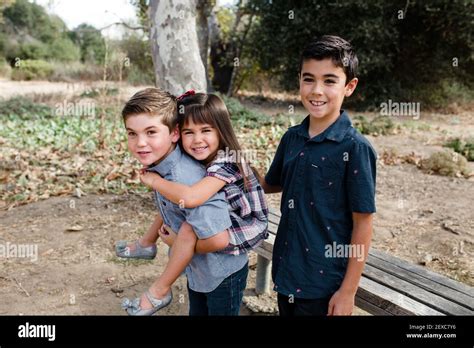 siblings smiling  camera  san diego stock photo alamy