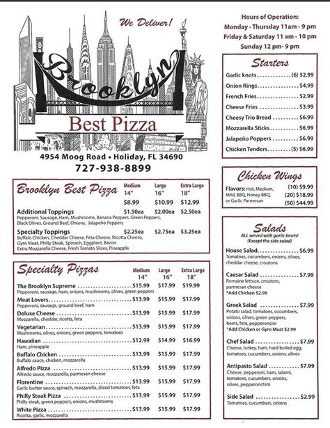 Menu at Brooklyn Best Pizza pizzeria, Holiday