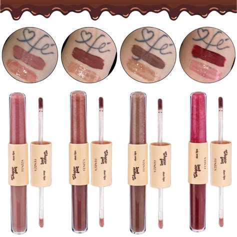 Kit 4 Batons Líquido E Gloss Labial Duo Lips Chocofun Fenzza Shopee