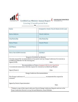 Fillable Online Certified Lay Minister Annual Report Covering 12 Month