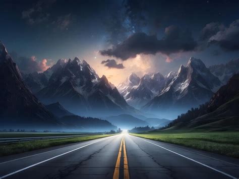 Premium Photo | Straight Highway and Mountain Night Landscape