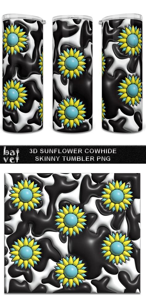 Inflated Tumbler Wrap Sunflower And Cowhide Sublimation Png