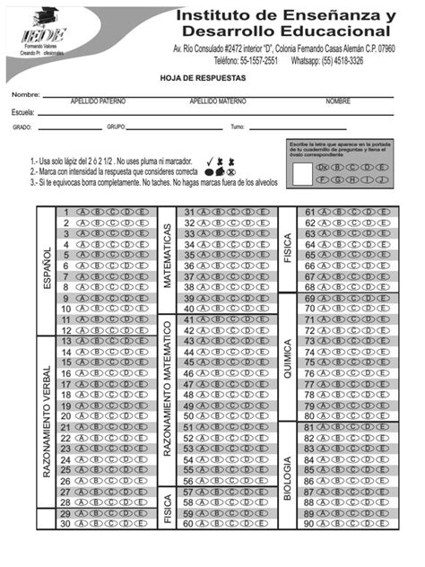 Hoja De Respuestas Comipems Pdf