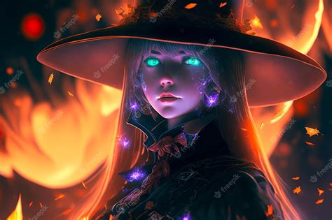 Premium Photo | Portrait Anime fantasy girl witch digital art