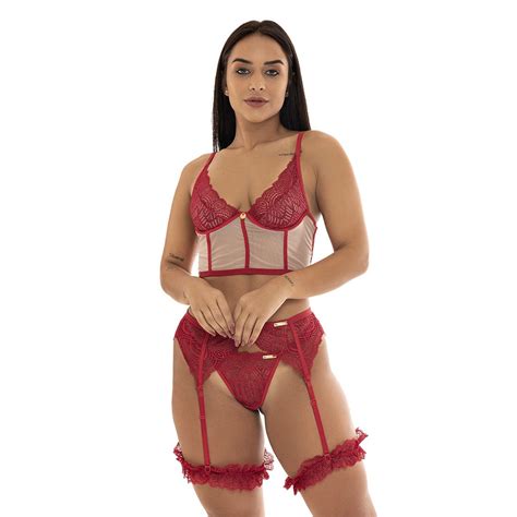 Conjunto Imi Lingerie Cropped Sem Bojo Tule Renda Cinta Liga Perneira