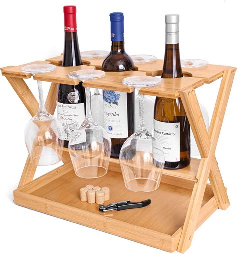 Luxuring Wine Racks Countertop Wine Glass Holder Wood Wine Rack For 3 Bottles