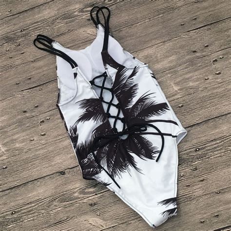 Fashion Coconut Trees Print Bikini Swimsuit On Luulla