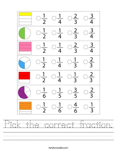 Pick The Correct Fraction Worksheet Twisty Noodle