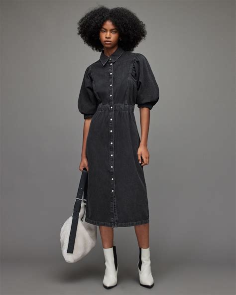 Osa Denim Midi Dress Washed Black Allsaints Us