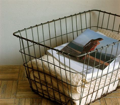 Large Vintage Metal Wire Basket Industrial Storage Basket