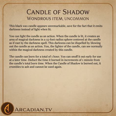 Candle Of Shadow New Dnd Magic Item Arcadian Media