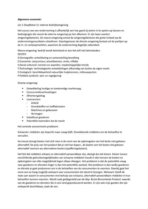 Algemene Economie Samenvatting Algemene Economie Les Hoofdstuk