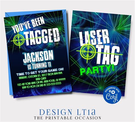 Editable Laser Tag Invitation Neon Laser Tag Birthday Etsy Laser