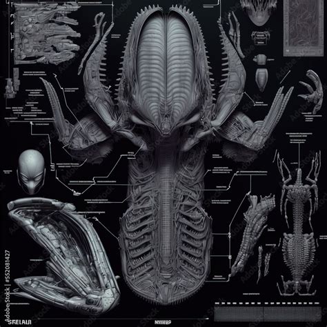 Alien Anatomy Chart Fictitious Generative Ai Artwork Stock Illustration