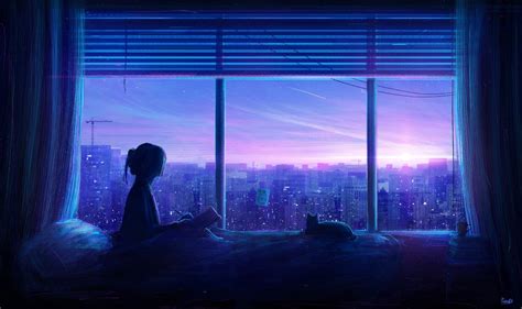 Wallpaper Alone Anime, Art, Anime, Window, Blue, Background - Download ...