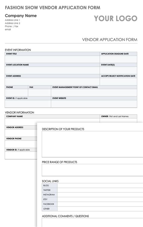 Free Vendor Application Forms Templates Smartsheet