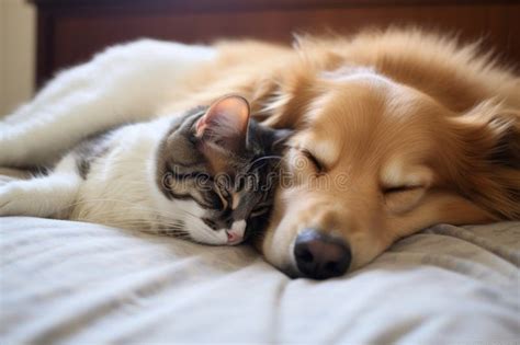 Un Gato Y Un Perro Durmiendo Juntos Foto De Archivo Imagen De Gato