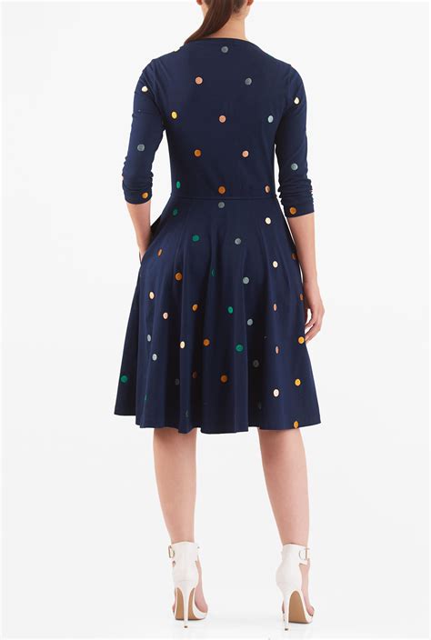 Shop Embellished Polka Dot Cotton Knit Dress Eshakti