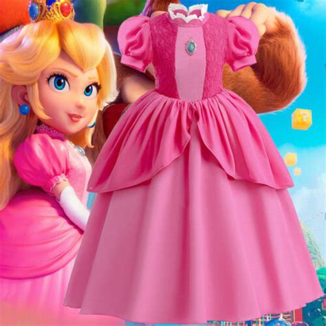 Super Mario Prinzessin Peach Kost M Kleid Kinder M Dchen Karneval Party