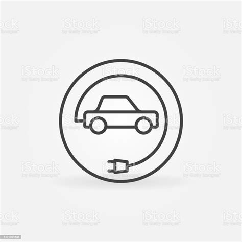 Electric Car Outline Icon Ev Vector Concept Round Sign Stock