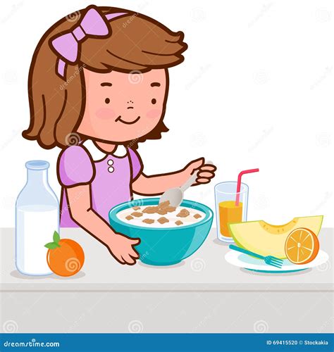 Petite Fille Prenant Le Petit Déjeuner Illustration de Vecteur