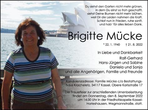 Traueranzeigen von Brigitte Mücke Trauer HNA de