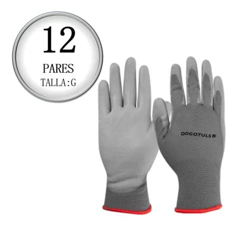 12 Pares De Guantes Nylon Palma Poliuretano Gris Grande Ms