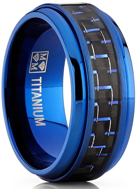 RingWright Co Men S Blue Titanium Wedding Bands Ring With Black And