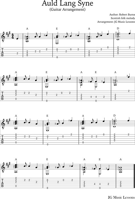 Auld Lang Syne Guitar Chords Tabs And Finger Style Arrangement Jg Music Lessons