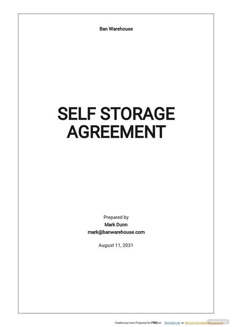 Self Storage Agreement Template