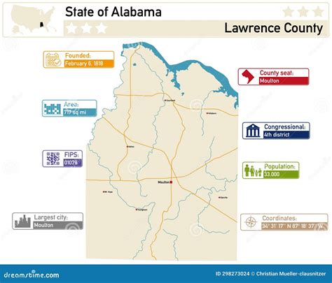 Infographic And Map Of Lawrence County In Alabama Usa Stock Vector