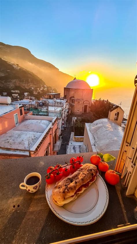 Positano Breakfast During Sunrise With View On The Scenic Village