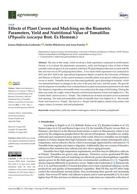 PDF Effects Of Plant Covers And Mulching On The Biometric Parameters