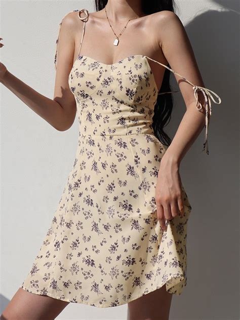 Emmiol Free Shipping 2024 Strappy Tie Floral Mini Dress Beige S In Mini