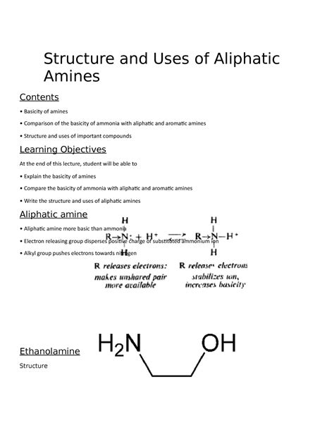 Chapter 60 Structure And Uses Of Aliphatic Amines Structure And