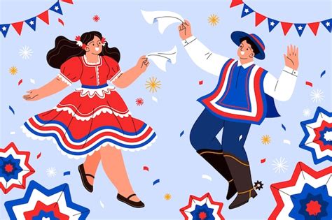 Ilustración Plana Fiestas Patrias Chile Vector Premium