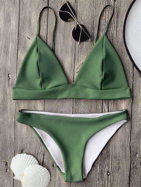 Off Cami Plunge Bralette Bikini Top And Bottoms In Green Zaful