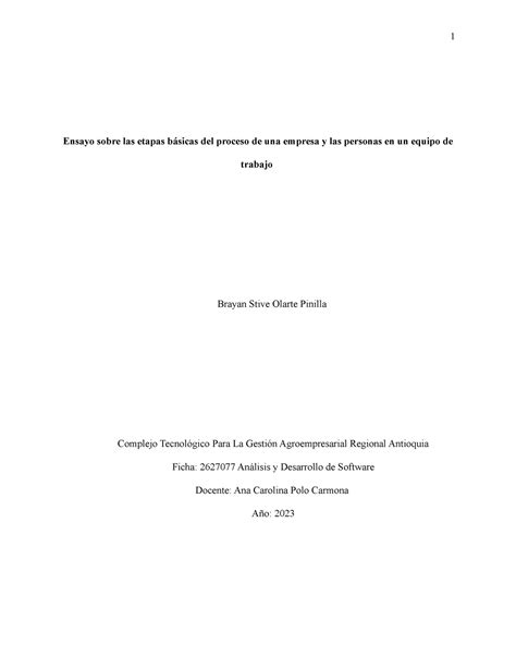 Ensayo sobre las etapas básicas del proceso de una empresa y las