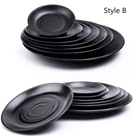 Style B Assiette En M Lamine Plat Noir Rond Sushi Spaghetti Steak