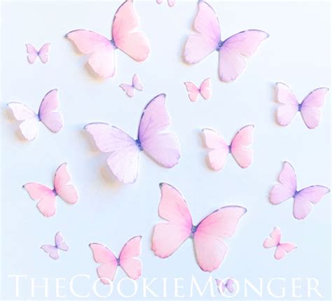 Soft Violet And Pink Edible Pre Cut 3d Wafer Paper Butterflies 16